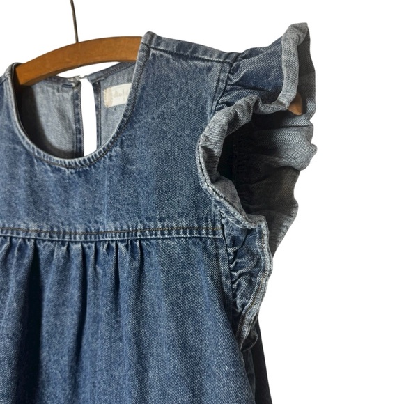 Altar'd State Blue Ruffle Sleeve Keyhole Medium Dark Wash Jean Denim Dress Small - Picture 2 of 10